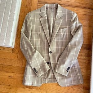 Zara Beige Wool Window Pane Blazer